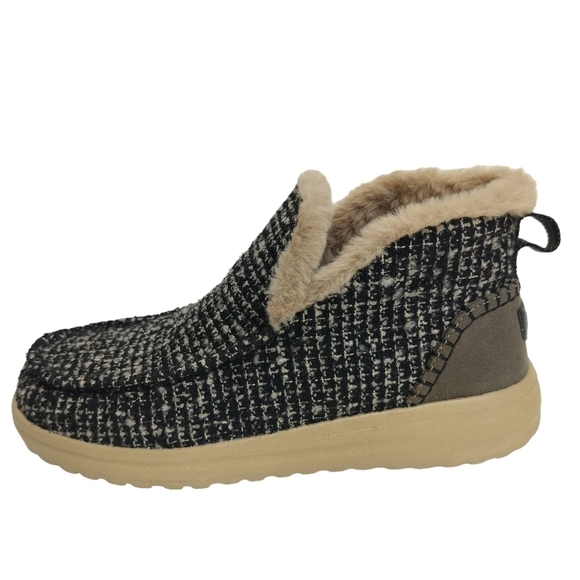 HEY DUDE Denny Tan Ankle Booties Wool Tweed Women's Moc Faux Shearling Lining - Picture 5 of 16
